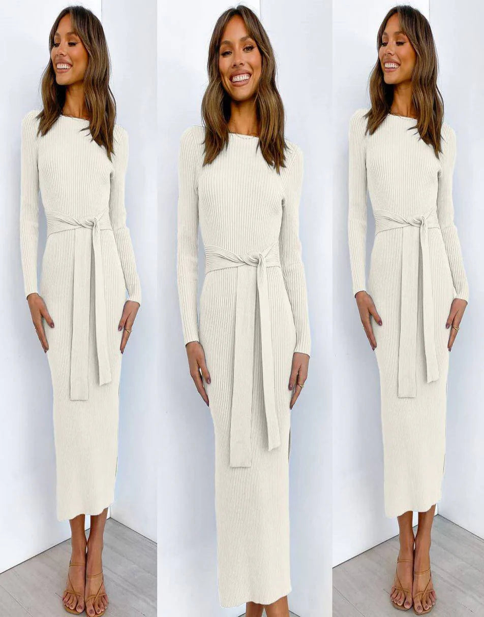 Slim-fit Knitted slit Midi Sweater Dress