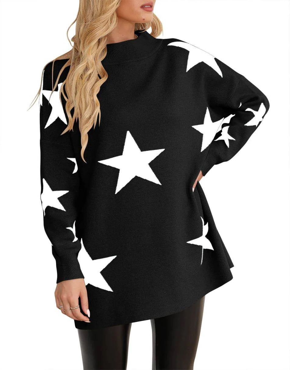 Casual Turtleneck Slouchy Ribbed Knit Tunic Sweaters Pullover
