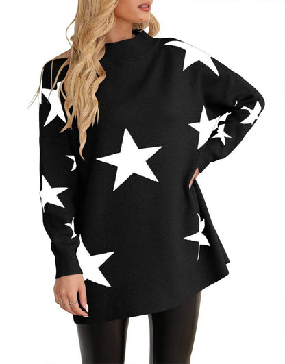Casual Turtleneck Slouchy Ribbed Knit Tunic Sweaters Pullover