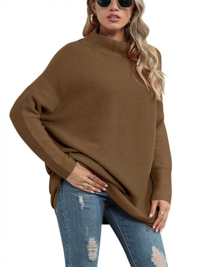 Casual Turtleneck Slouchy Ribbed Knit Tunic Sweaters Pullover