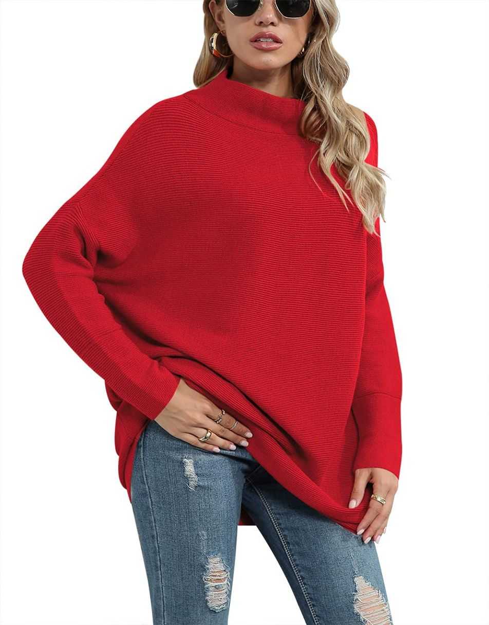Casual Turtleneck Slouchy Ribbed Knit Tunic Sweaters Pullover