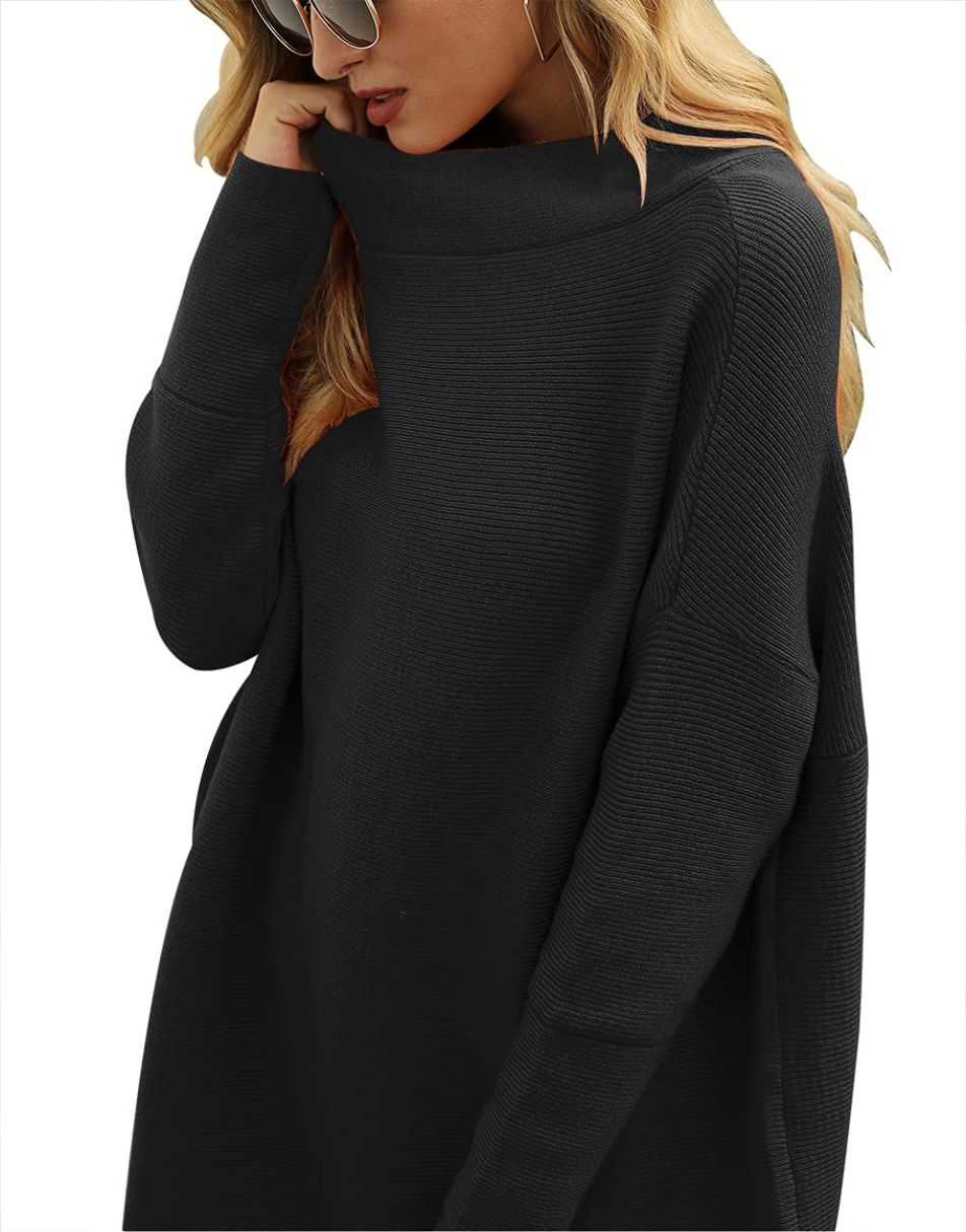 Casual Turtleneck Slouchy Ribbed Knit Tunic Sweaters Pullover