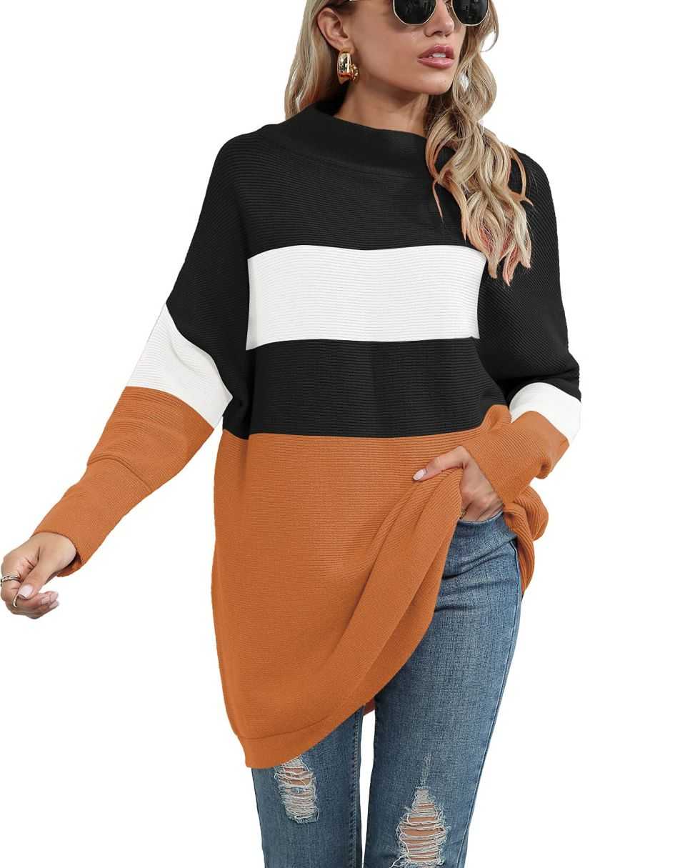 Casual Turtleneck Slouchy Ribbed Knit Tunic Sweaters Pullover