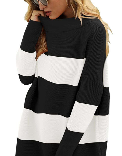 Casual Turtleneck Slouchy Ribbed Knit Tunic Sweaters Pullover