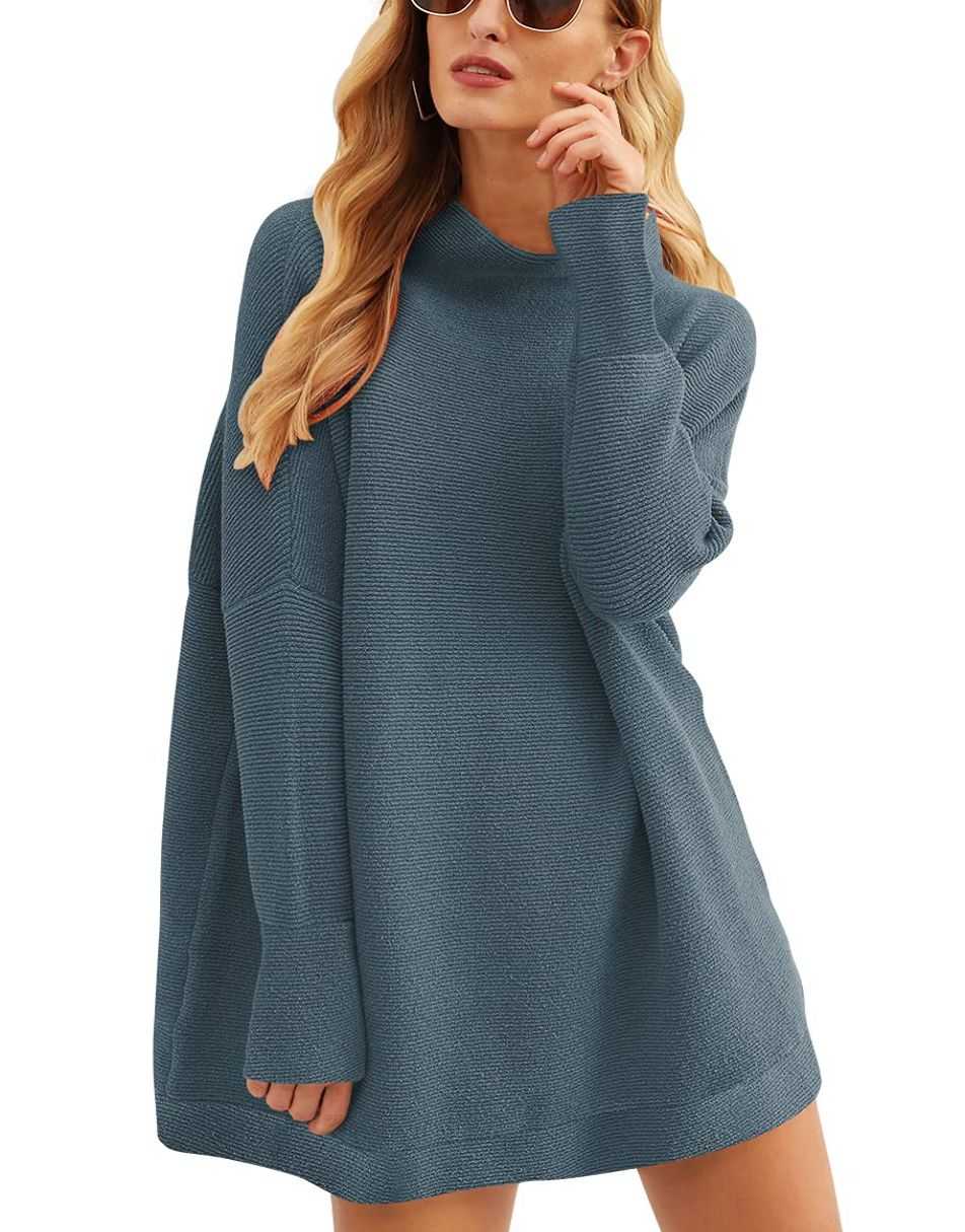 Casual Turtleneck Slouchy Ribbed Knit Tunic Sweaters Pullover