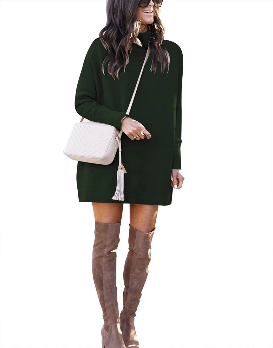 Casual Turtleneck Slouchy Ribbed Knit Tunic Sweaters Pullover