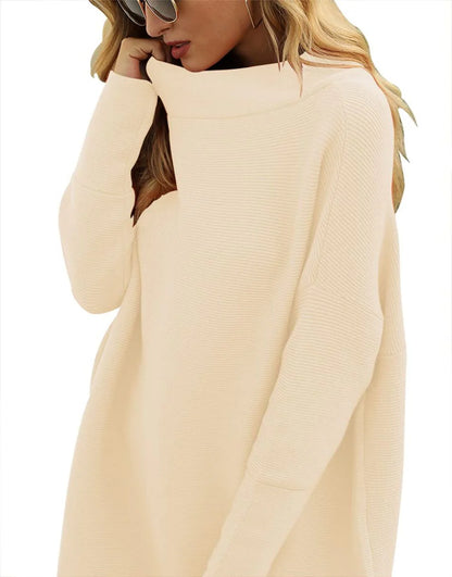 Casual Turtleneck Slouchy Ribbed Knit Tunic Sweaters Pullover