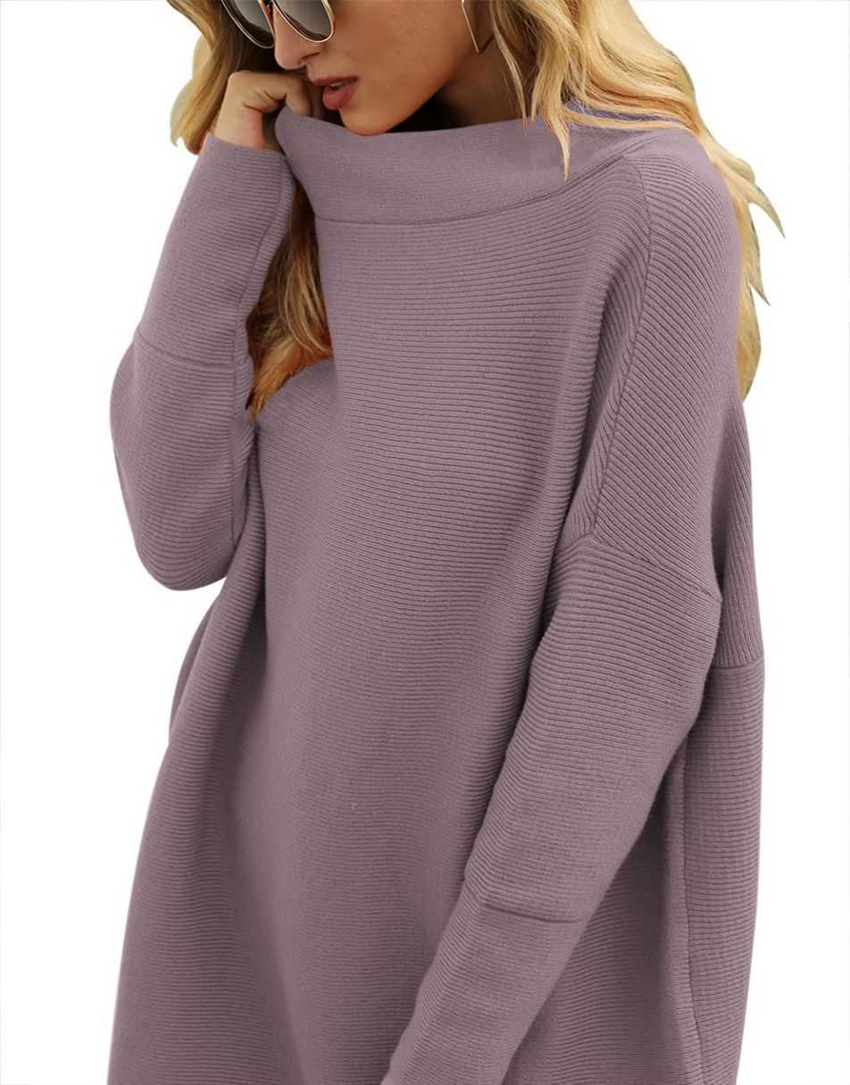 Casual Turtleneck Slouchy Ribbed Knit Tunic Sweaters Pullover