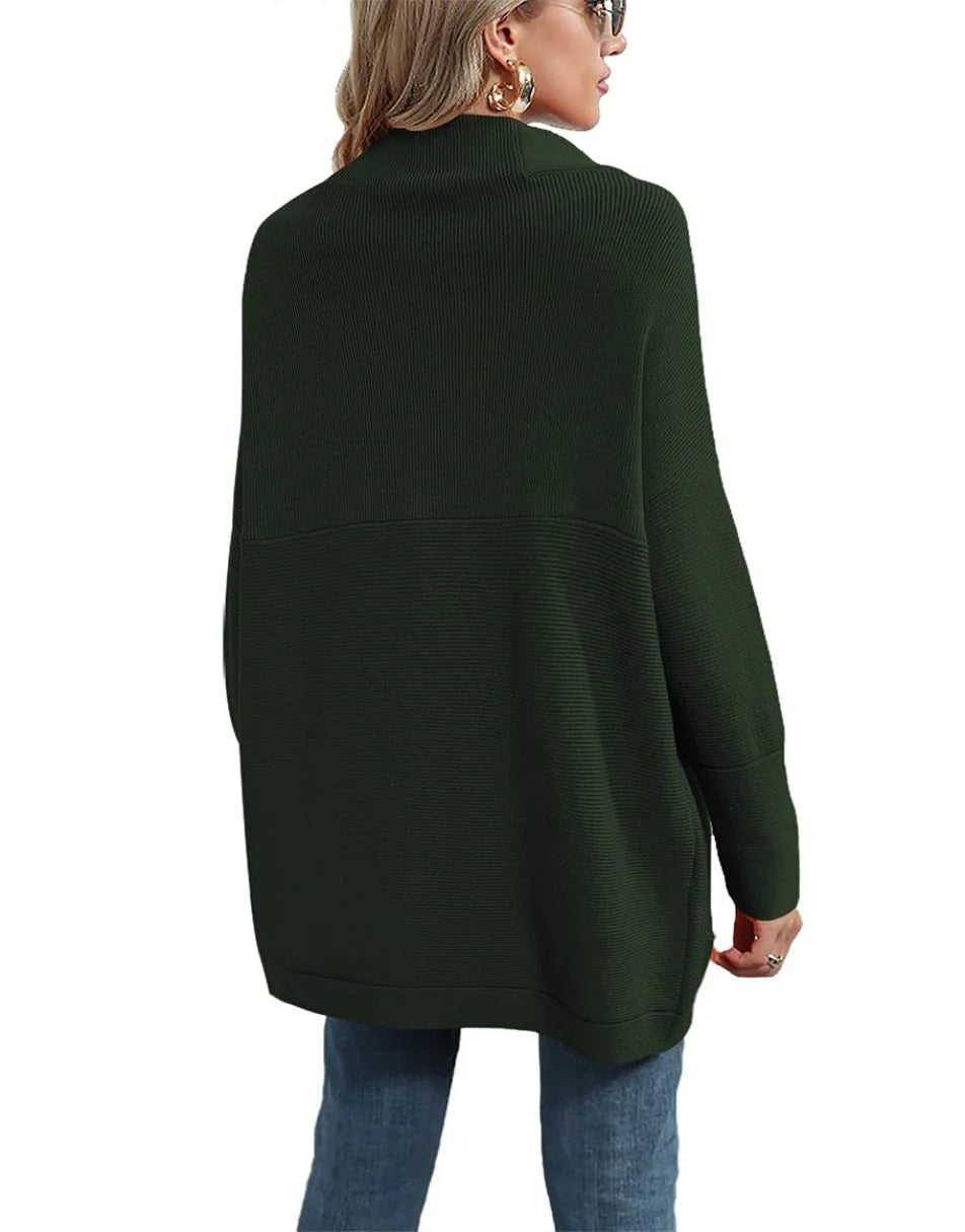 Casual Turtleneck Slouchy Ribbed Knit Tunic Sweaters Pullover