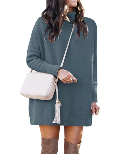 Casual Turtleneck Slouchy Ribbed Knit Tunic Sweaters Pullover