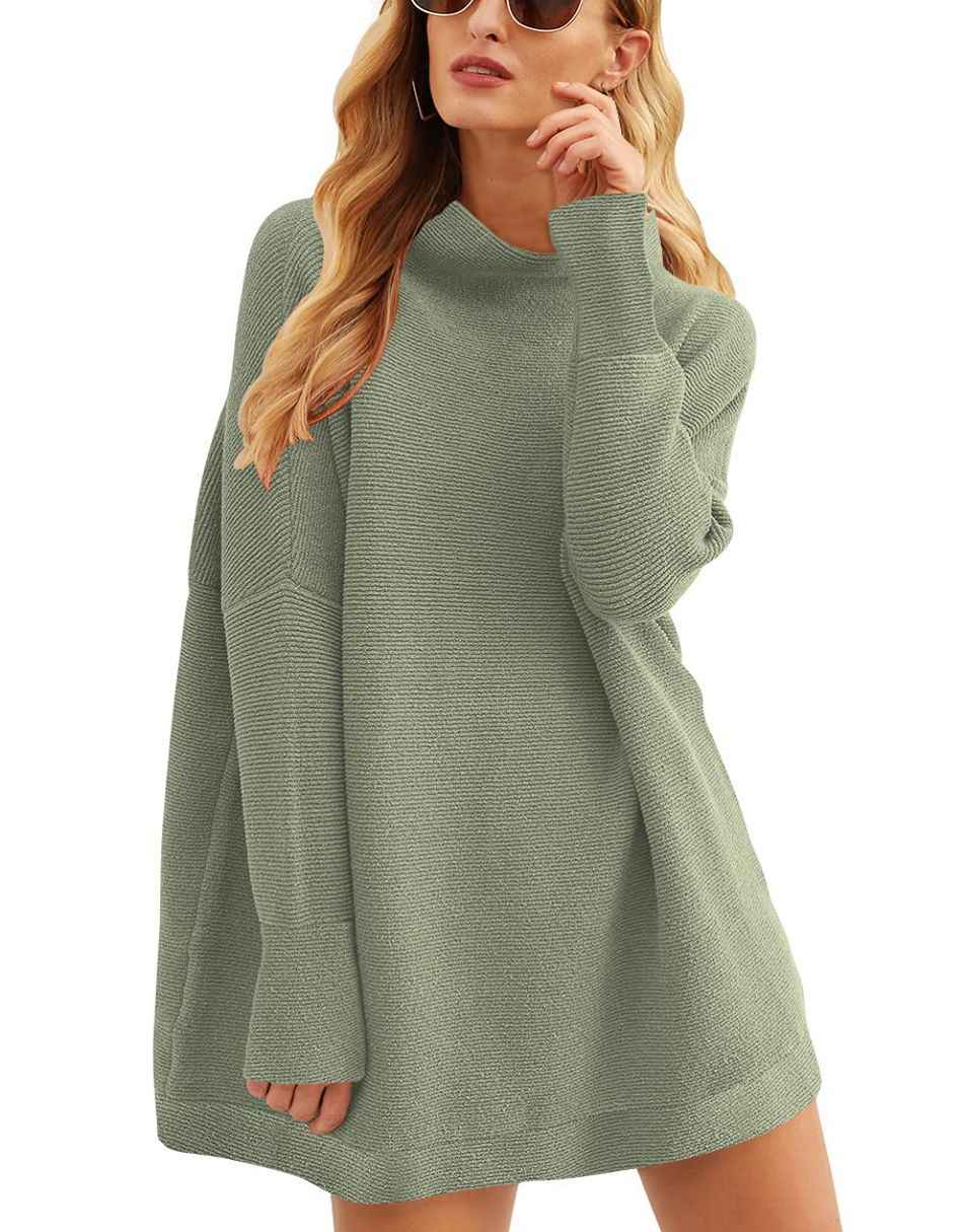 Casual Turtleneck Slouchy Ribbed Knit Tunic Sweaters Pullover