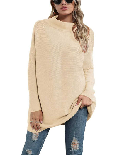 Casual Turtleneck Slouchy Ribbed Knit Tunic Sweaters Pullover