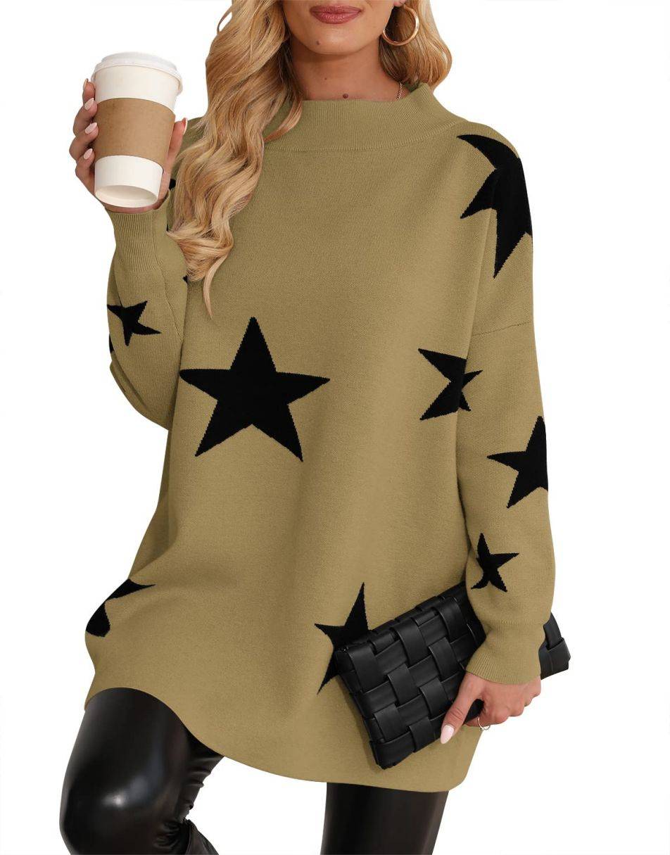 Casual Turtleneck Slouchy Ribbed Knit Tunic Sweaters Pullover