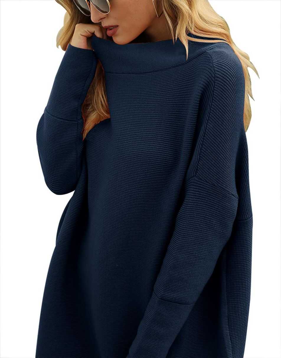 Casual Turtleneck Slouchy Ribbed Knit Tunic Sweaters Pullover