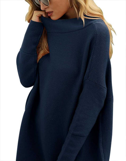 Casual Turtleneck Slouchy Ribbed Knit Tunic Sweaters Pullover