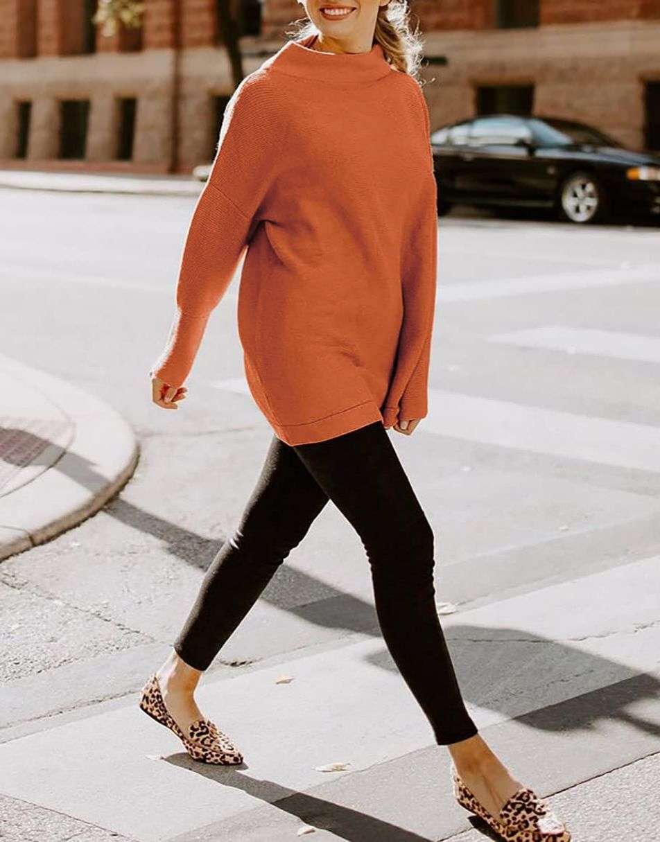 Casual Turtleneck Slouchy Ribbed Knit Tunic Sweaters Pullover