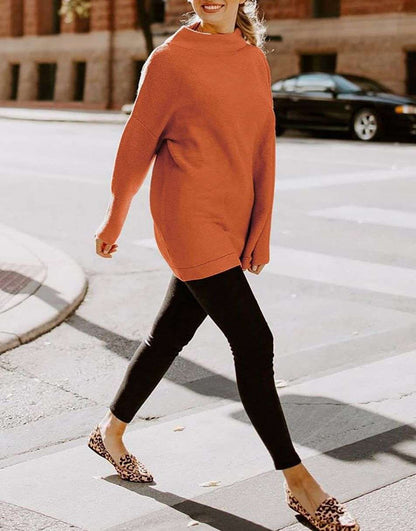 Casual Turtleneck Slouchy Ribbed Knit Tunic Sweaters Pullover