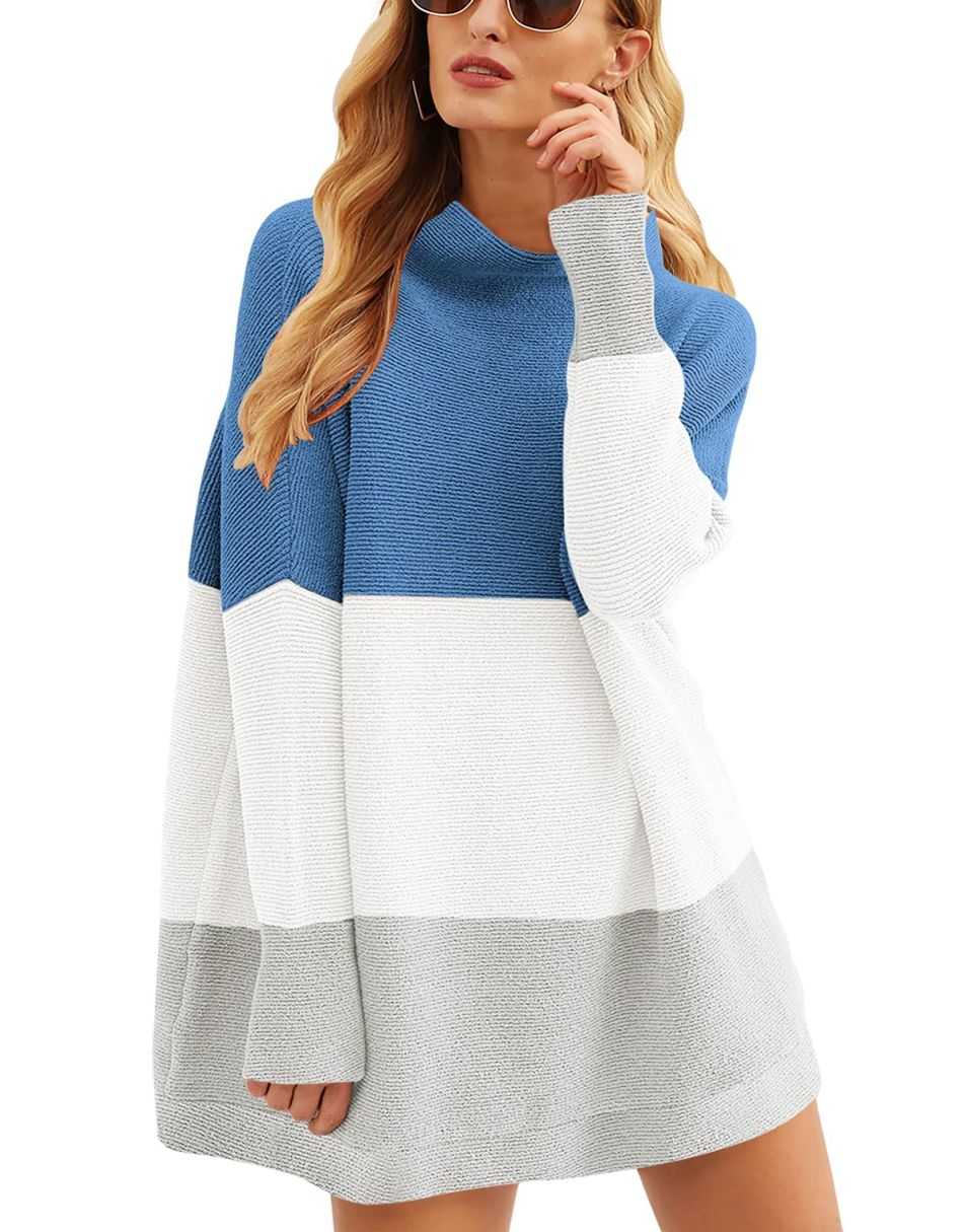 Casual Turtleneck Slouchy Ribbed Knit Tunic Sweaters Pullover