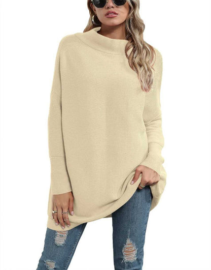 Casual Turtleneck Slouchy Ribbed Knit Tunic Sweaters Pullover