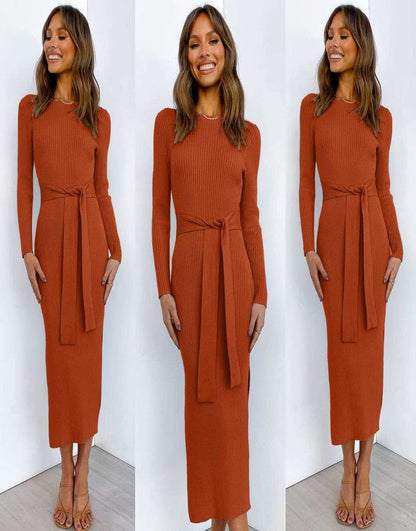 Slim-fit Knitted slit Midi Sweater Dress