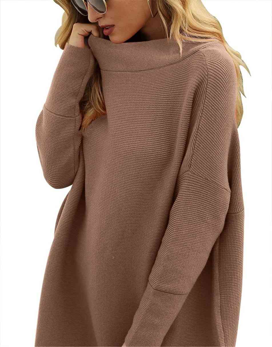 Casual Turtleneck Slouchy Ribbed Knit Tunic Sweaters Pullover
