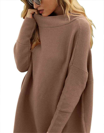 Casual Turtleneck Slouchy Ribbed Knit Tunic Sweaters Pullover