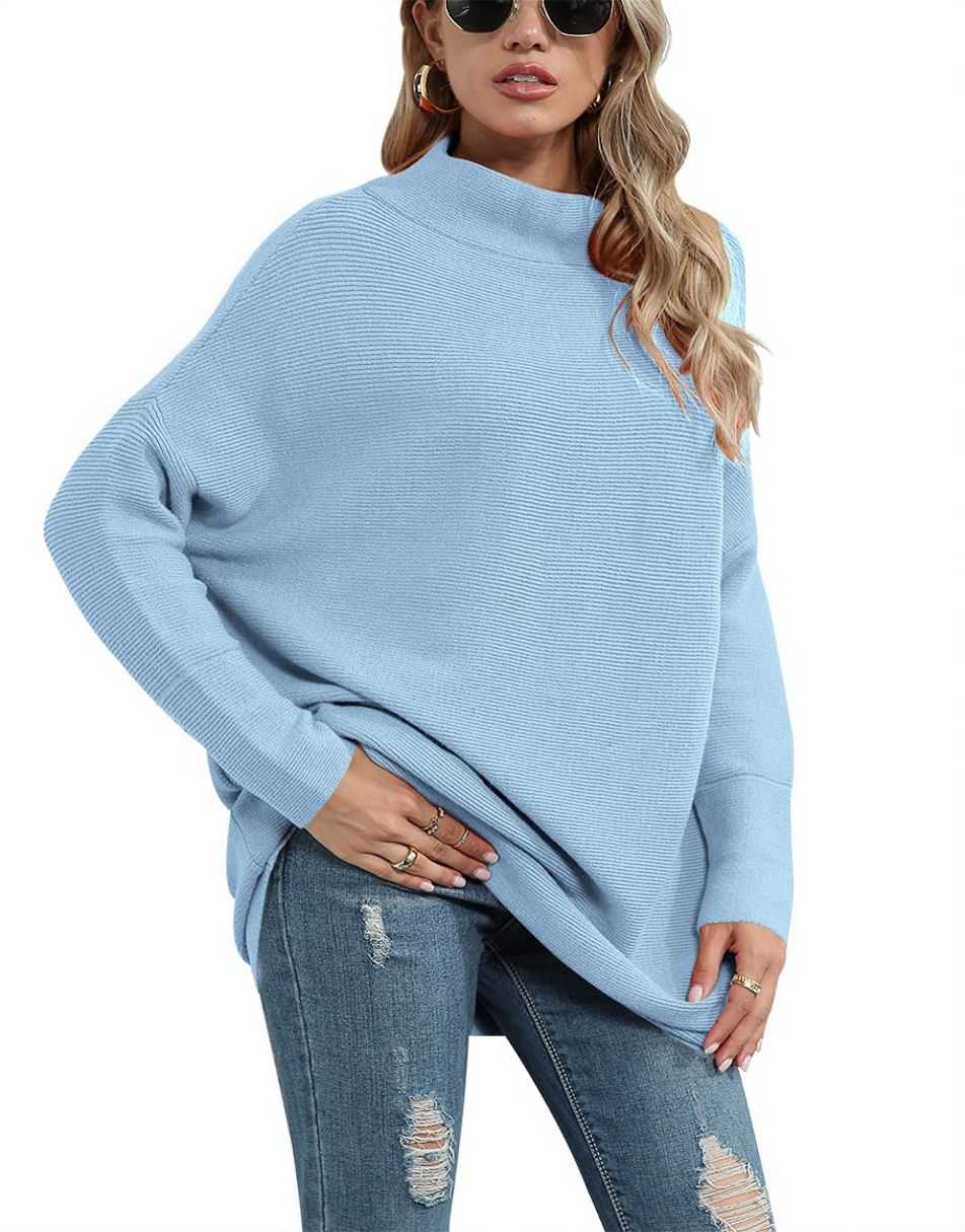 Casual Turtleneck Slouchy Ribbed Knit Tunic Sweaters Pullover