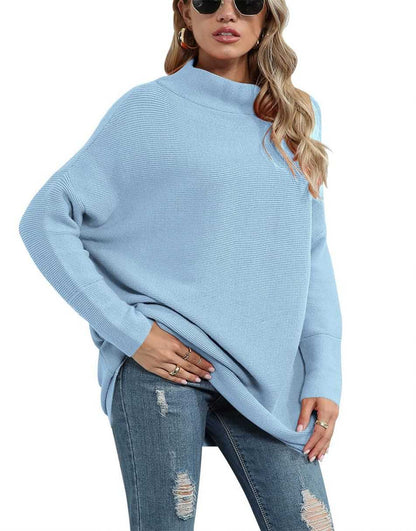 Casual Turtleneck Slouchy Ribbed Knit Tunic Sweaters Pullover