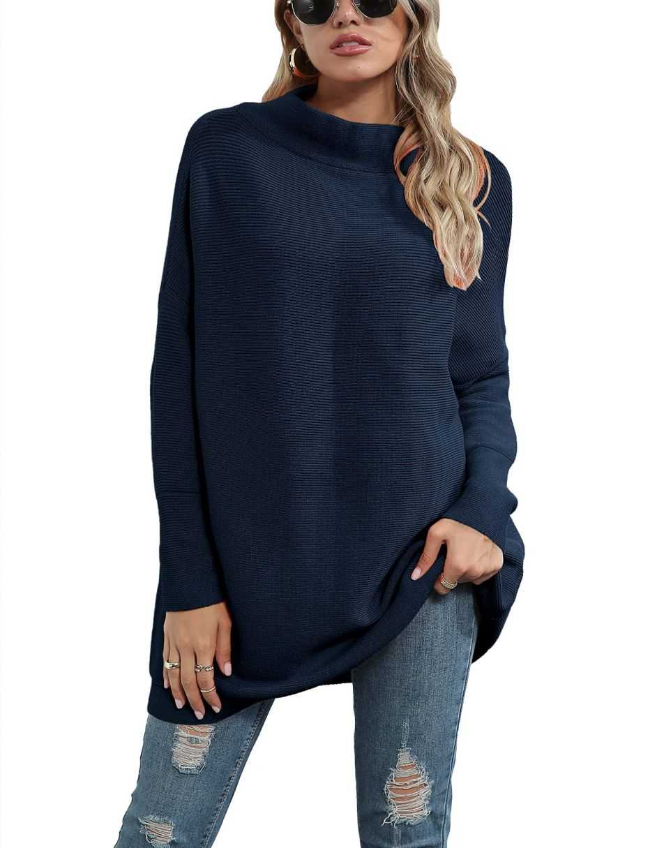 Casual Turtleneck Slouchy Ribbed Knit Tunic Sweaters Pullover