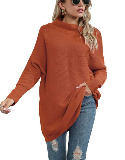 Casual Turtleneck Slouchy Ribbed Knit Tunic Sweaters Pullover