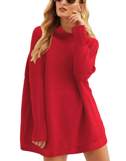 Casual Turtleneck Slouchy Ribbed Knit Tunic Sweaters Pullover