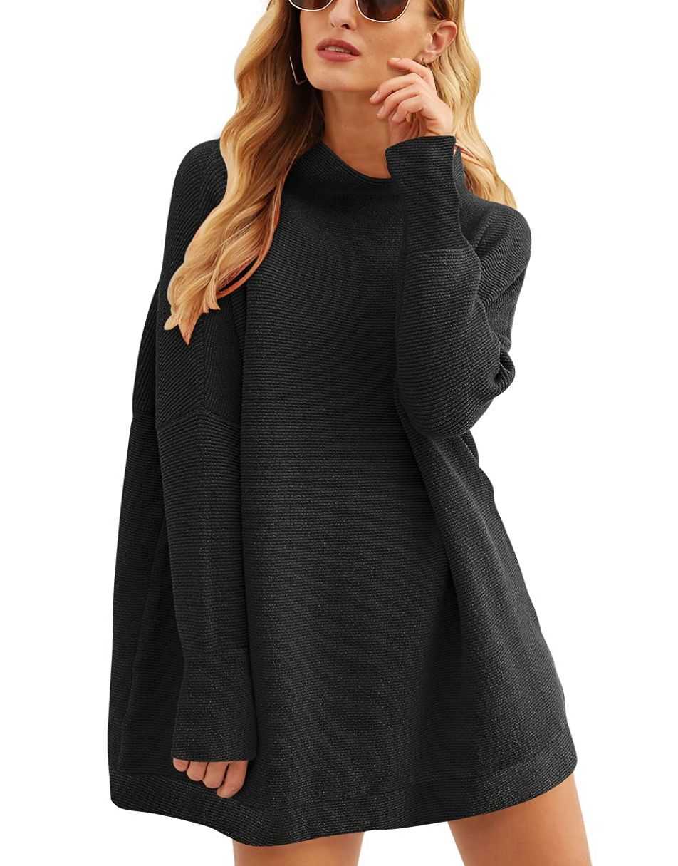 Casual Turtleneck Slouchy Ribbed Knit Tunic Sweaters Pullover