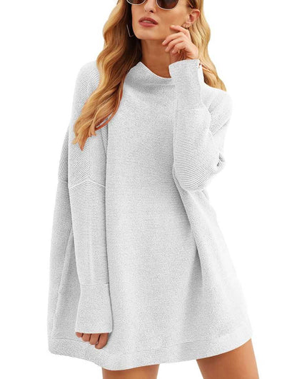 Casual Turtleneck Slouchy Ribbed Knit Tunic Sweaters Pullover