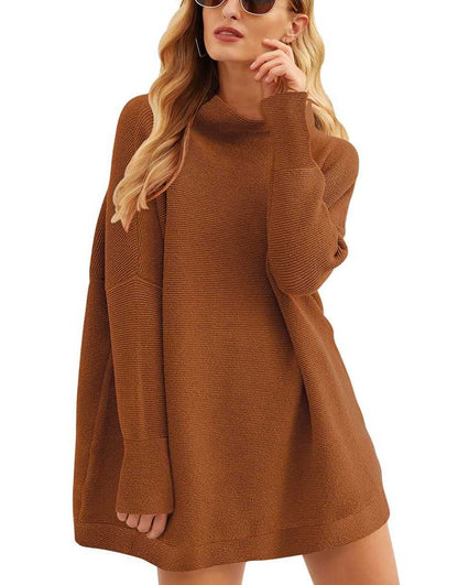 Casual Turtleneck Slouchy Ribbed Knit Tunic Sweaters Pullover