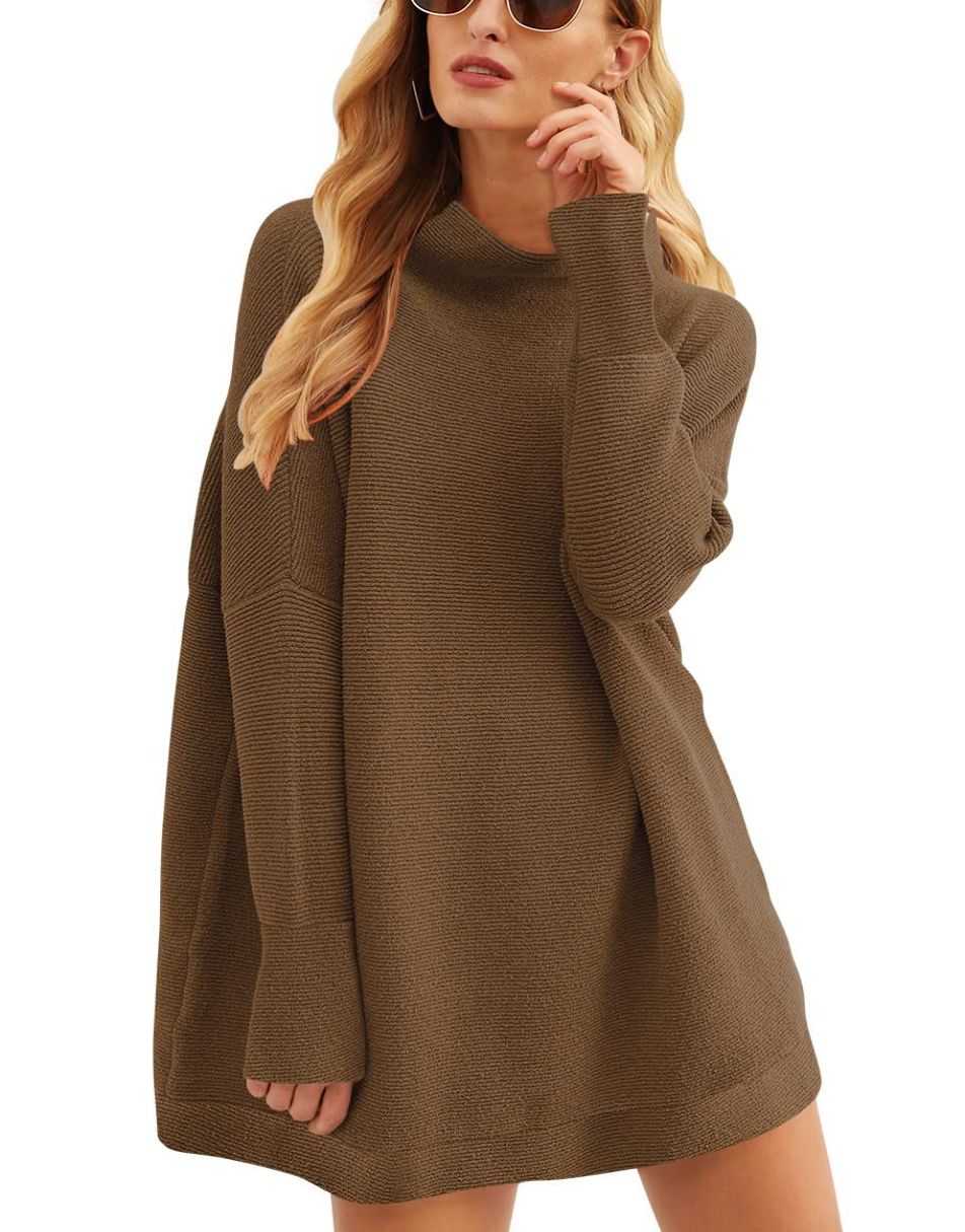 Casual Turtleneck Slouchy Ribbed Knit Tunic Sweaters Pullover
