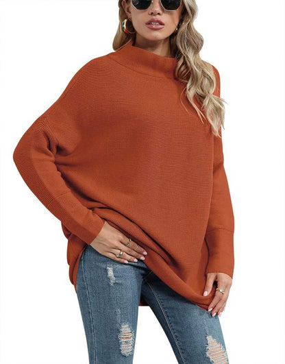Casual Turtleneck Slouchy Ribbed Knit Tunic Sweaters Pullover