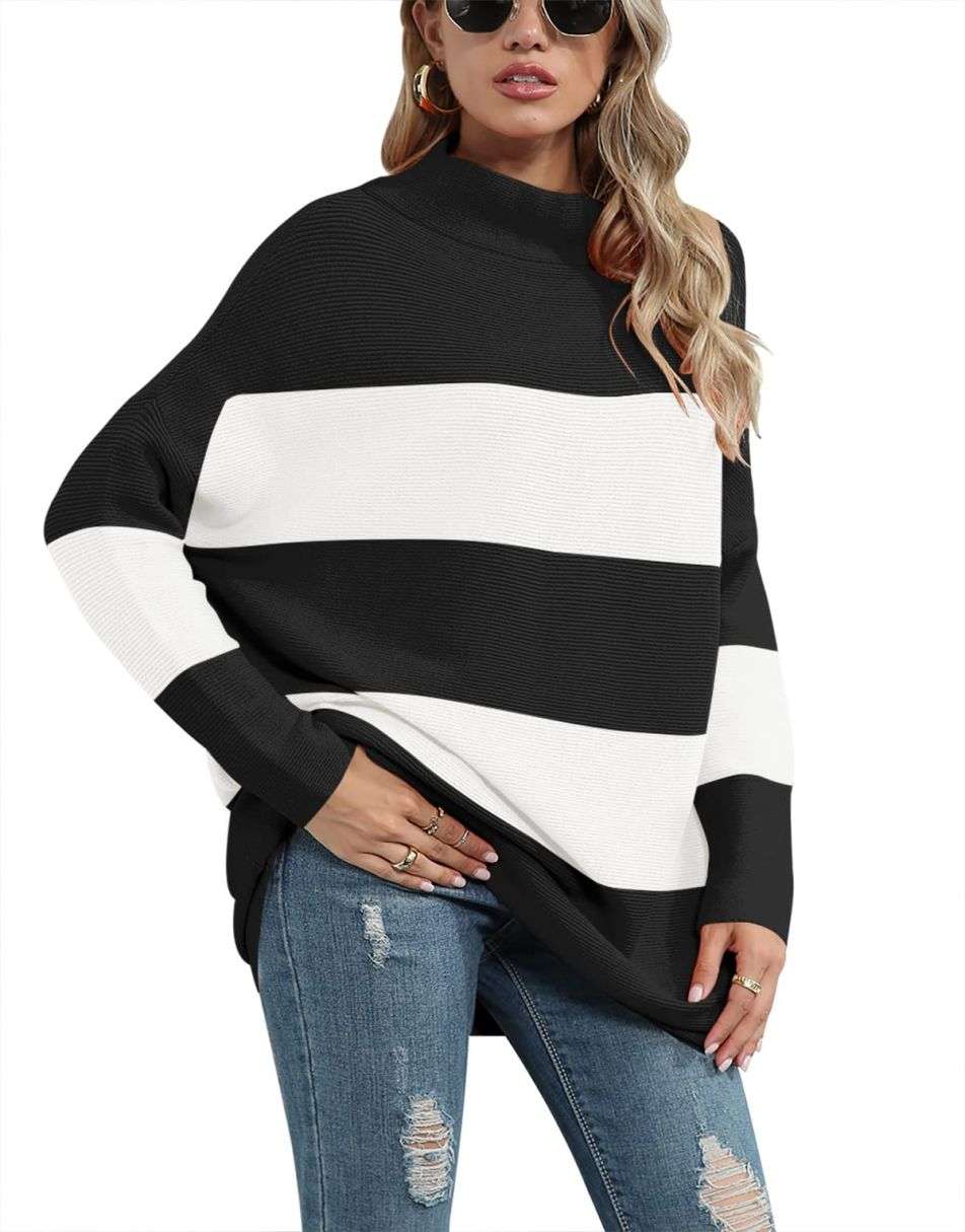Casual Turtleneck Slouchy Ribbed Knit Tunic Sweaters Pullover
