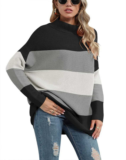 Casual Turtleneck Slouchy Ribbed Knit Tunic Sweaters Pullover
