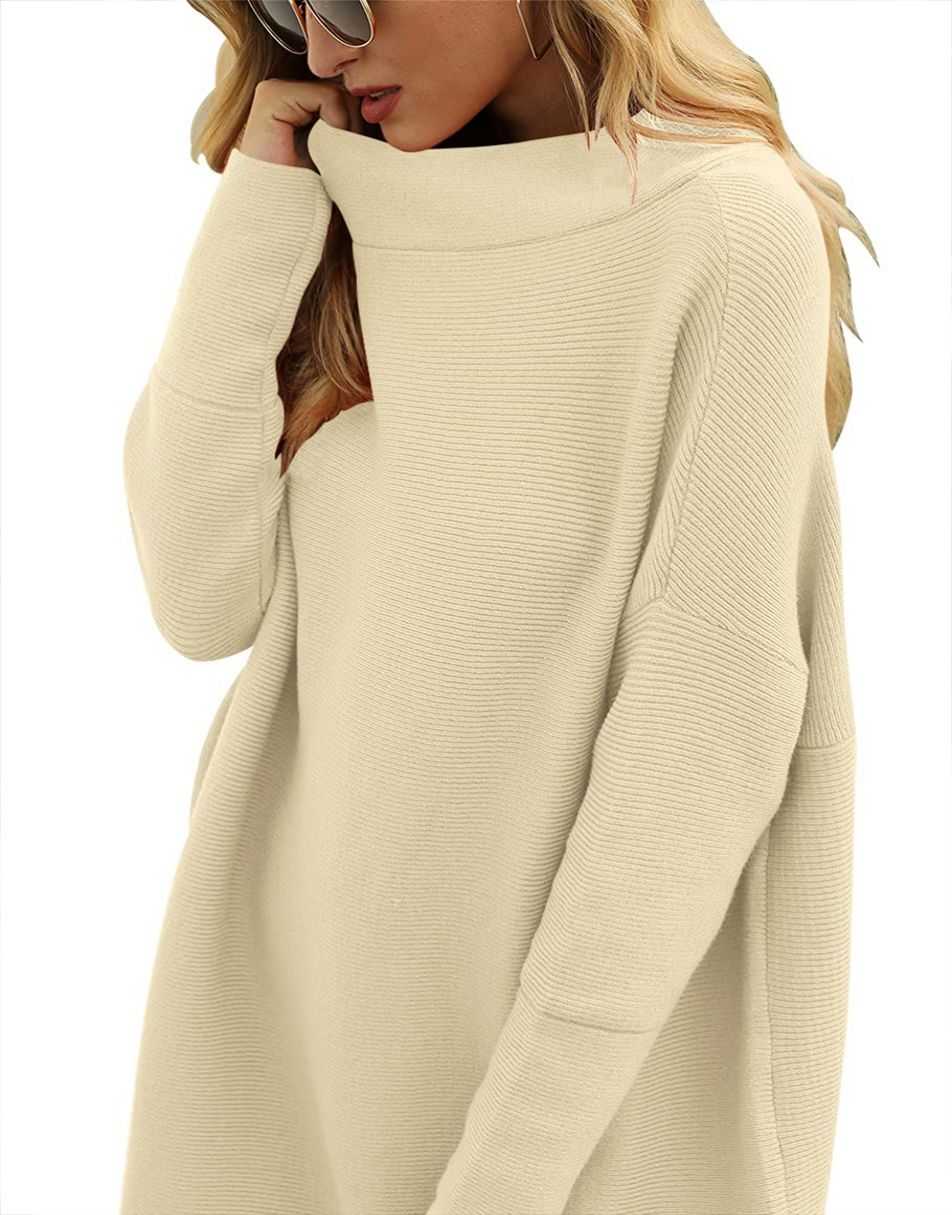 Casual Turtleneck Slouchy Ribbed Knit Tunic Sweaters Pullover