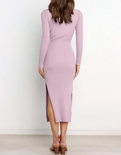 Slim-fit Knitted slit Midi Sweater Dress