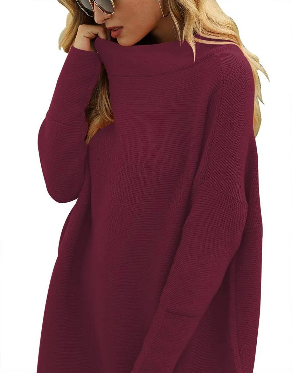 Casual Turtleneck Slouchy Ribbed Knit Tunic Sweaters Pullover