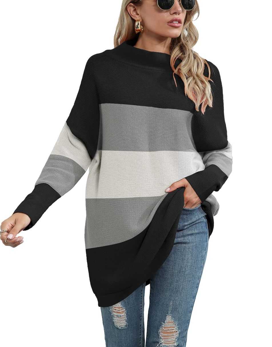 Casual Turtleneck Slouchy Ribbed Knit Tunic Sweaters Pullover