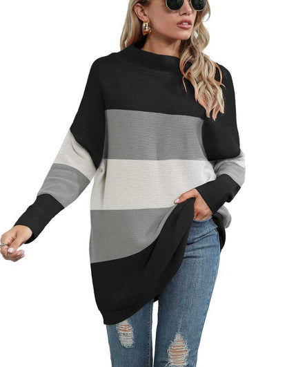 Casual Turtleneck Slouchy Ribbed Knit Tunic Sweaters Pullover