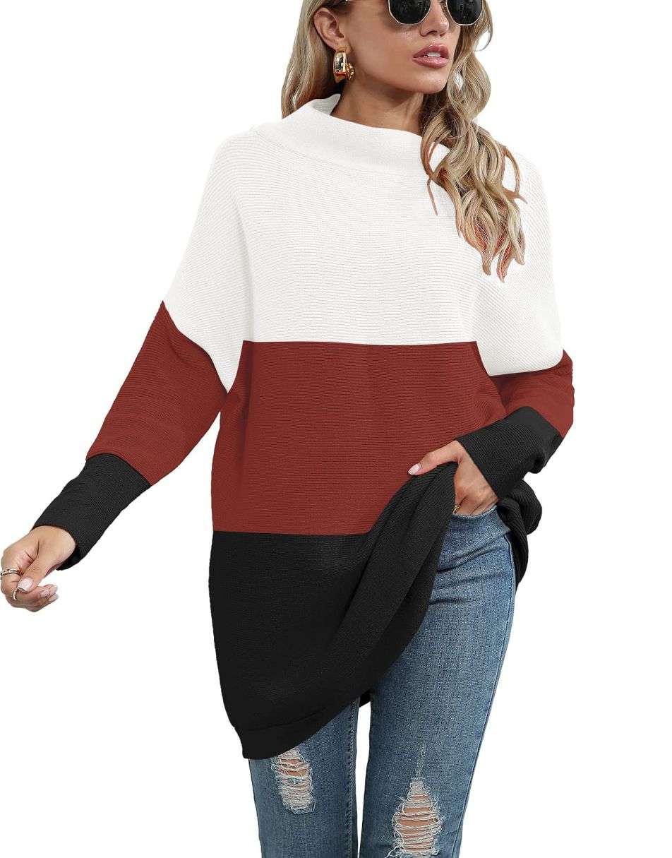 Casual Turtleneck Slouchy Ribbed Knit Tunic Sweaters Pullover