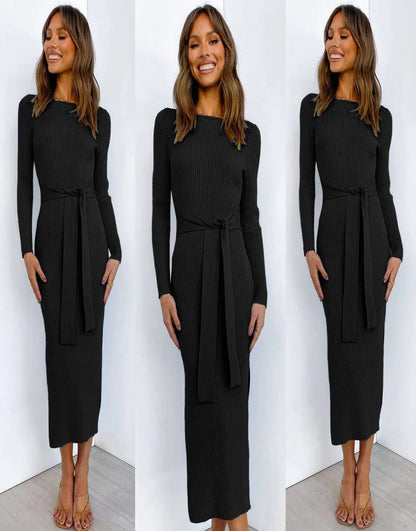 Slim-fit Knitted slit Midi Sweater Dress