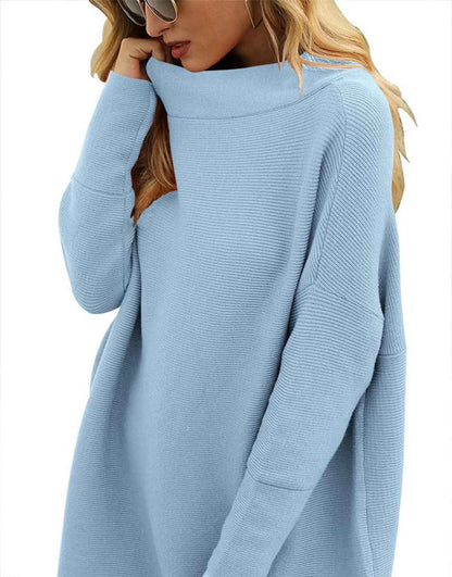Casual Turtleneck Slouchy Ribbed Knit Tunic Sweaters Pullover