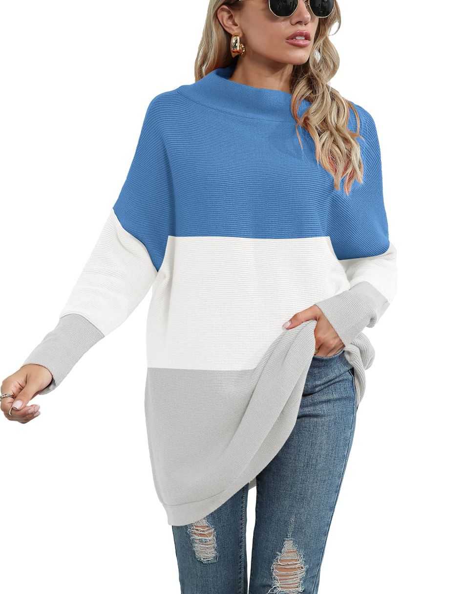 Casual Turtleneck Slouchy Ribbed Knit Tunic Sweaters Pullover