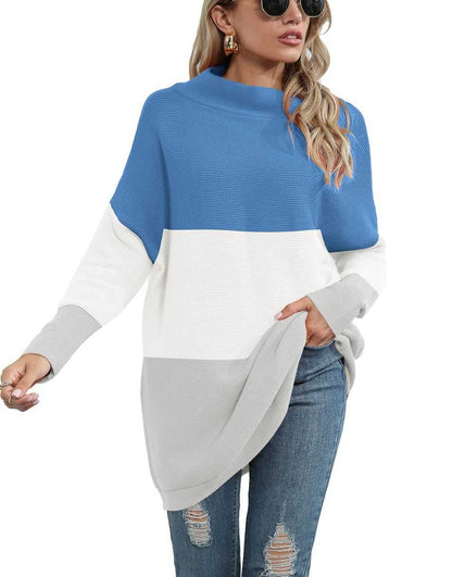 Casual Turtleneck Slouchy Ribbed Knit Tunic Sweaters Pullover