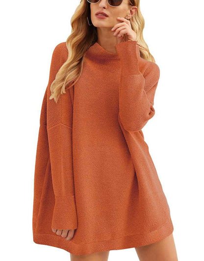 Casual Turtleneck Slouchy Ribbed Knit Tunic Sweaters Pullover