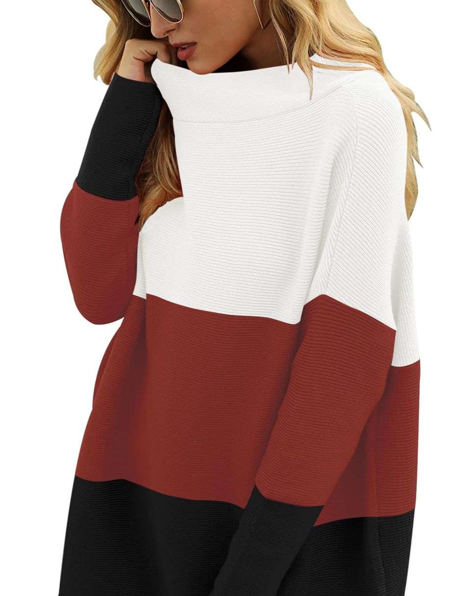 Casual Turtleneck Slouchy Ribbed Knit Tunic Sweaters Pullover